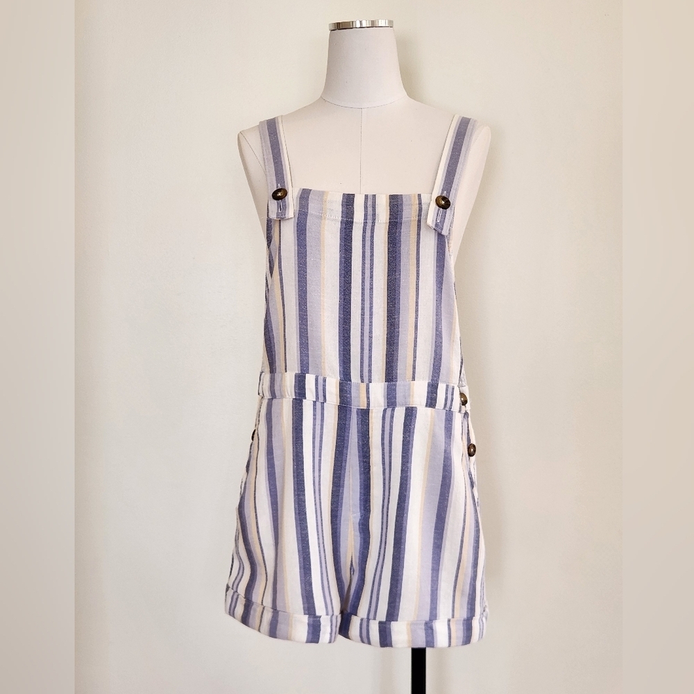 NWT || HOLLISTER || overalls striped adjustable straps cuffed legs linen sz M